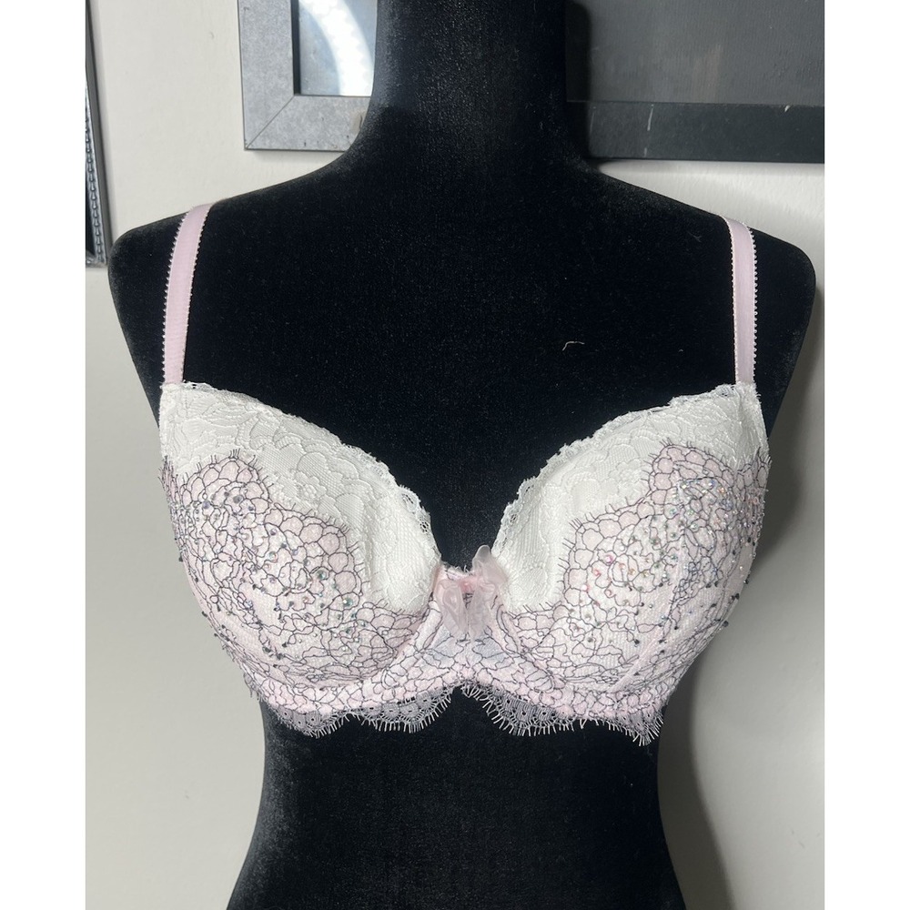 Victoria's Secret Dream Angels Lined Demi/Demi-Buste Double Bra Crystals 34D